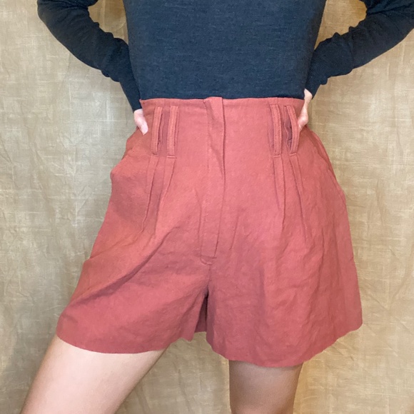Blu Pepper Muted Brick Red High Waisted Shorts - Picture 3 of 6
